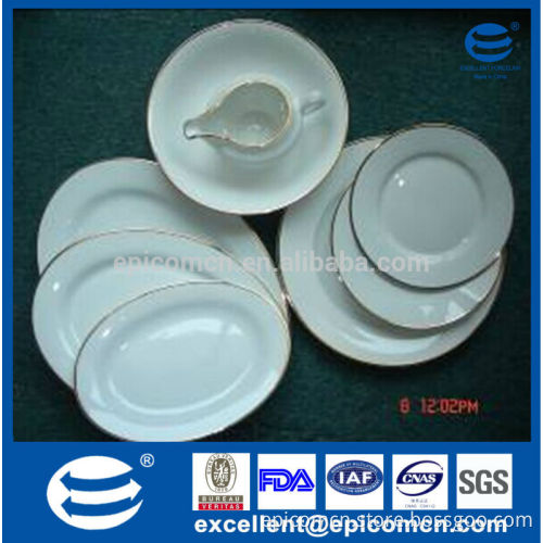 royal super white 41pcs round porcelain dinnerware set with gold rim decor